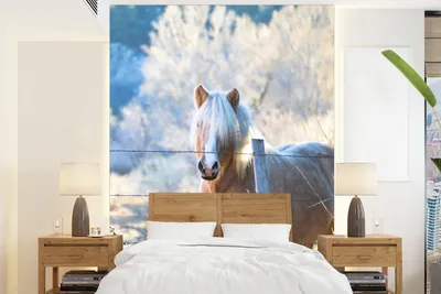 Produktbild von MuchoWow® Fototapete für Wohnzimmer oder Schlafzimmer Wandtapete Vinyl Motivtapete Pferd - Winter - Schnee - 165x220 cm - Wanddekorationen