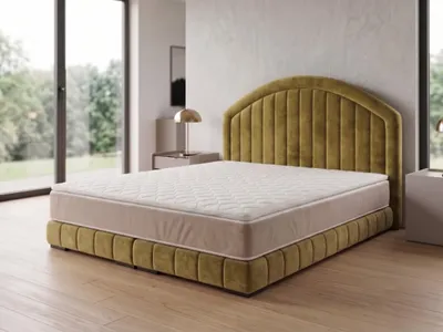 Produktbild von Polsterbett  LEON 2 mit Kopfteil, modernes gepolstertes Bett in 200 x 200 cm Farbe: Gelb