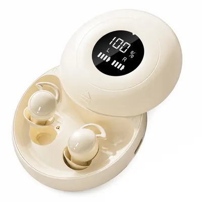 Produktbild von Mini Bluetooth Kopfhörer TWS, Schlaf Ohrhörer für Seitenschläfer, kabellos mit LED Akkuanzeige, ENC Mikrofon, Touch Control