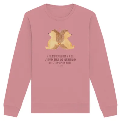 Produktbild von Mr. & Mrs. Panda Baumwoll Pullover Igel händchenhaltend Größe S - Canyon Pink - Geschenk, Beziehung, Freundin, Love, Bio-Pullover, Hochzeit, Verknallt, Liebesbotschaft