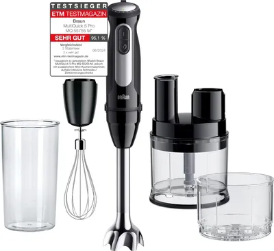 Produktbild von Braun Stabmixer MultiQuick 5 Pro MQ55755M - Elektreischer mit 25 Geschwindigkeitsstufen, Easy Click System Plus, 4-teiliges Zubehör-Set, 1000 Watt,