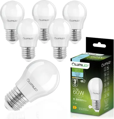 Produktbild von LUMILED 6 Stück LED Leuchtmittel E27 P45 8W ersetzt 60W 880lm 6500K Kaltweiß 230V 180° Abstrahlwinkel Nicht Dimmbar Tropfenform Energiesparlampe 6er Pack - LED Lampe in kleiner Kugelform