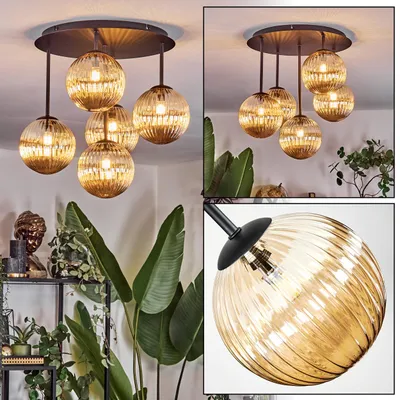 Produktbild von Isorella Deckenlampe aus Metall/Riffelglas in Schwarz/Bernsteinfarben