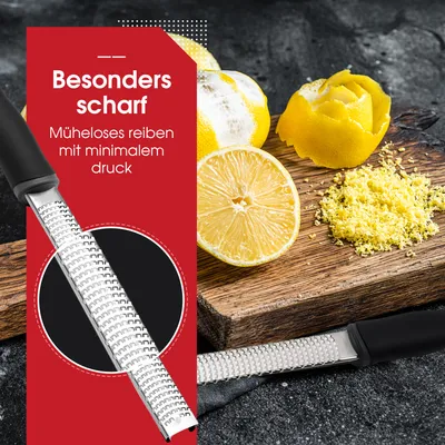 Produktbild von HGMD Handreibe lang - Reibe - Zitronenreibe - Käsereibe - Ingwerreibe - Knoblauchreibe - Schmale lange Reibe - Edelstahlreibe - inklusive Bürste