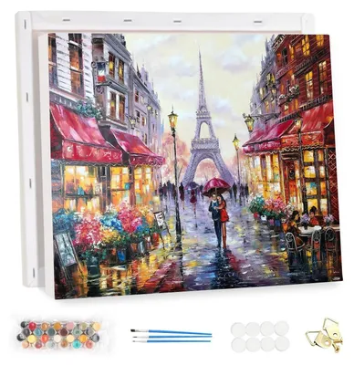 Zdjęcie produktu dla Malowanie po numerach dla dorosłych, obraz "Miłość w Paryżu", 40x30 cm, zestaw do samodzielnego wykonania, akrylowe farby, płótno