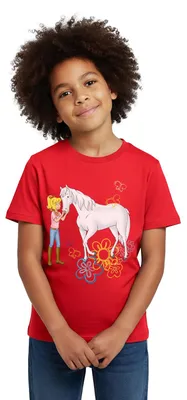 Produktbild von Spreadshirt Bibi Und Tina Bibi Kuschelt Mit Stute Sabrina Kinder T-Shirt, 110/116 (5-6 Jahre), Rot