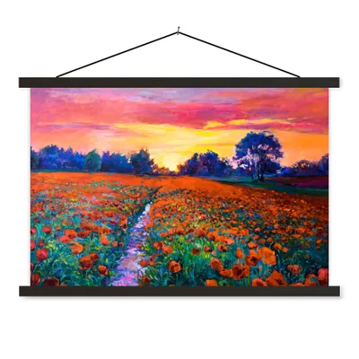 Produktbild von MuchoWow® Textilposter Malerei - Natur - Blumen - Ölfarbe 60x40 cm mit schwarzem Rahmen - Hölzernes