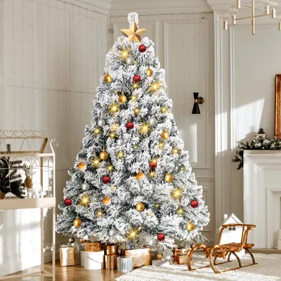 Produktbild von Faziango 180cm Künstlicher Weihnachtsbaum mit Schnee inkl. 860 Spitzen PVC Nadeln, Metallständer, Tannenbaum, Christbaum