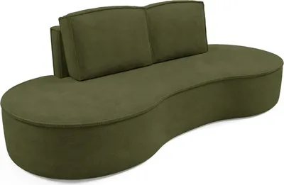 Produktbild von BETTSO Sofa FLOW mit abgerundeten Seiten mit Kissen grün in Curio Stoff