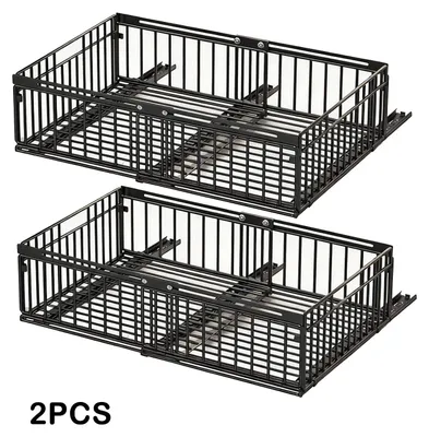 Produktbild von Verstellbarer Schrank Organizer - Ausziehbare Unterbauschublade - Bohrenfrei montierbar - Platzsparende Küchenaufbewahrung - Stahl - Schwarz