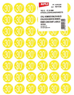 Produktbild von Apli - Agipa Rabattetikett -30 %, gelb, Packung à 192 Stück, abnehmbar
