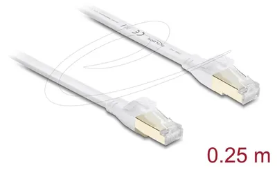 Image de Câble de raccordement RJ45 Cat. 8.1 à ruban plat, 0,25 m, blanc, U/FTP, 40 Gbps