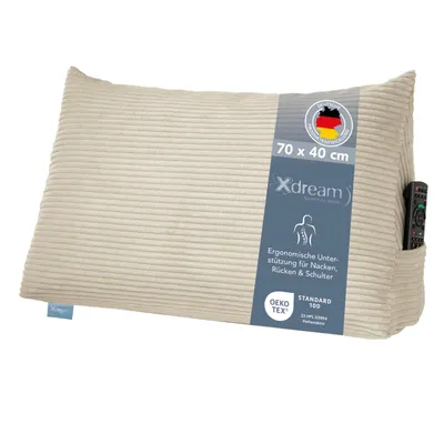 Produktbild von Rückenkissen | Lesekissen für Bett und Sofa | Cord beige | 70 x 40 x 20cm | Stabiles Bettsitzkissen | XDREAM