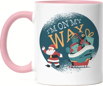 Produktbild von I Am On My Way Tasse Rosa Weihnachtsmann Weihnachtschlitten Weihnachtsfest Merry Christmas