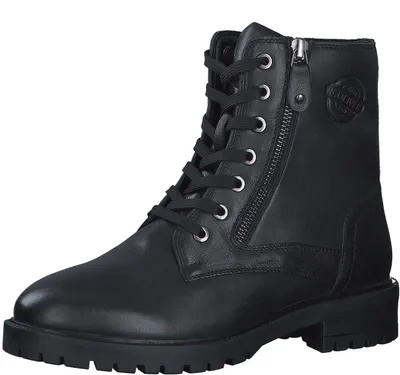 Image de Bottines pour femmes s.Oliver, en cuir, sans talon, avec fermeture éclair, couleur noire (B)