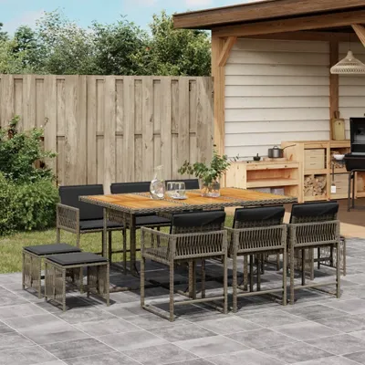 Produktbild von 11-tlg. Garten-Essgruppe mit Kissen Grau Poly Rattan, Gartenmöbel-Sets 2024 Neu