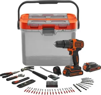 Image de KIT BRICO : Perceuse Perc 18V BLACK+DEKKER - avec 2 batteries 1,5Ah , 6 outils, 60 accs, 12 clés et boîte - BCKSB04-QW