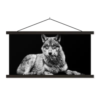 Produktbild von MuchoWow® Textilposter Wildlife - Wolf - Schwarz - Weiß 150x75 cm mit schwarzem Rahmen - Posterleiste