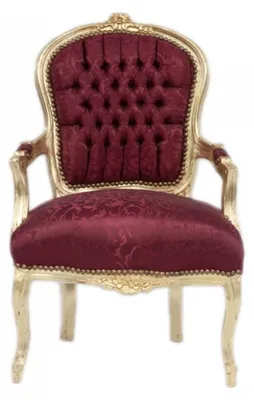Produktbild von Casa Padrino Barock Salon Stuhl Mod1 Bordeaux Musterstoff / Gold