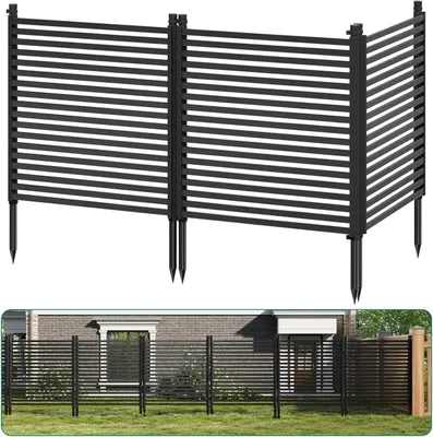Obrázok produktu pre Ochranné panely do exteriéru – kovový plotový panel – 3-dielna sada – 122 x 269 cm – Bez potreby zakopávania – Odolné voči korózii, dekoratívne – Vhodné do záhrady a na terasu – Čierna farba