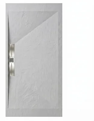 Produktbild von Mineralguss-Duschwanne extra flach EDIS Schieferoptik GRAU 90x140 cm Edelstahl in chrom Ablaufschutz in Chrom
