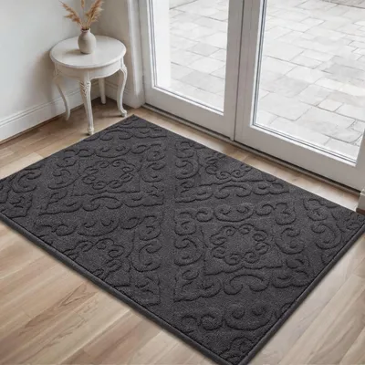 Image de Paillasson intérieur, 90 x 150 cm, gris foncé, tapis anti-saleté, antidérapant, absorbant