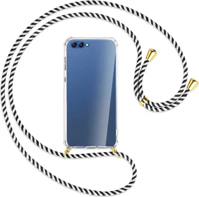 Produktbild von Handykette Backcover-Schutzhülle mit Band (Metall goldfarben) für Honor 10 - schwarz/weiß gestreift