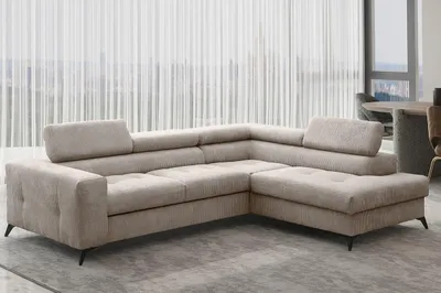 Produktbild von Kaiser Möbel Ecksofa mit schlaffunktion und bettkasten, Sofa L-form, Couch L-form Arcadi Dicker Cord Beige Rechts
