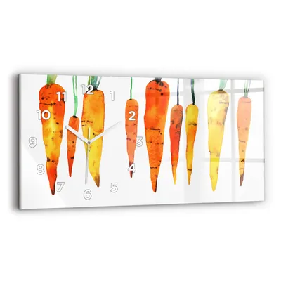 Produktbild von Wallfluent Wanduhr – Stilles Quarzuhrwerk - Uhr Dekoration Wohnzimmer Schlafzimmer Küche - Zifferblatt - weiße Zeiger - 60x30 cm - Karottenillustration