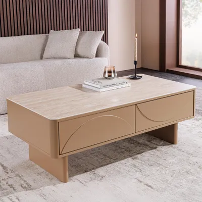 Produktbild von riess-ambiente Couchtisch SAVOY 120cm braun grau beige greige Keramik mit zwei Schubladen Art Deco