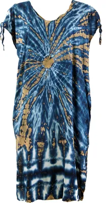 Produktbild von Boho Kaftan, Langes Kurzarm Batikkleid, Maxikleid, Strandkleid, Sommerkleid in Übergröße - Blau, Damen, Viskose, Kleider