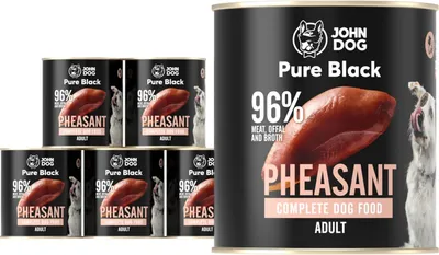 Produktbild von John Dog Hundenassfutter Pure Black Fasan - Premium Getreidefreies Hundefutter mit 96% Fleisch - Monoprotein Nassfutter für ausgewachsene Hunde 6 x 800g