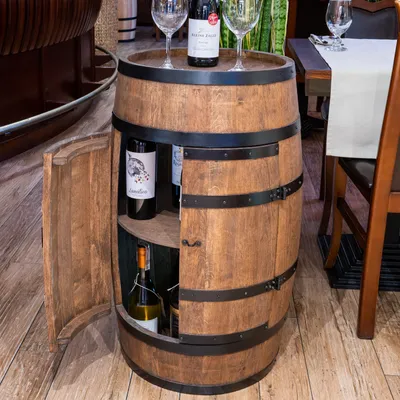 Produktbild von Weinfass Stehtisch mit Tür - Mini Bar Regal Rund - Alkohol Schrank Flaschenregal Holz Regale - Holzfass Deko - Hausbar Theke - Fass bar - Fassmöbel - Wine Rack - Wineregal - Weinbar - Fassbar - Möbel Wohnzimmer - Fass bar mit Tür - Fassbar minibar 80Cm High (Wenge) - Creativecooper