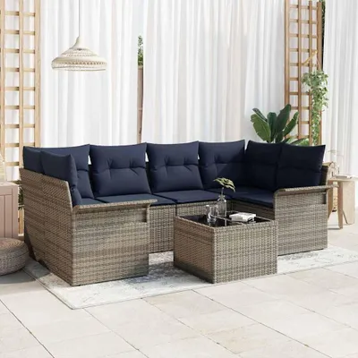 Produktbild von Maison Exclusive - Gartensofa-set mit Kissen 7 pcs Grau Poly-Rattan