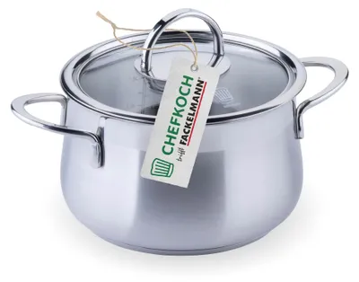 Image de Casserole acier inoxydable - 16 cm - Couvercle en verre - Induction - Fond aluminium