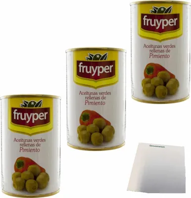 Produktbild von Fruyper Oliven mit Paprika 3er Pack (3x300g Dose) + usy Block