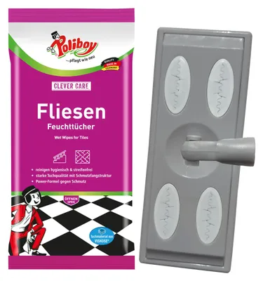 Produktbild von POLIBOY Fliesen Feuchttücher - 1x 15 Tücher - Mit Wischaufsatz