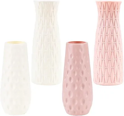 Elegante Kunststoffvasen Set für moderne Dekoration - 3 Stück in Weiß und Rosa