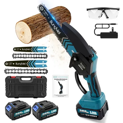 Produktbild von 6+8 Zoll Kettensäge 21V Elektro-Kettensäge Tragbare Handgeführte Akku Kettensäge mit 2 x Batterie für Gartenarbeit Baumbeschneidung Holzschneiden