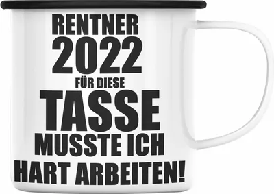 Produktbild von Trendation - Rente Emaille Tasse 2022 Spruch Ruhestand Rentner Geschenk Rentnerin Emaille Emaille Tasse Renteneintritt (Schwarz)