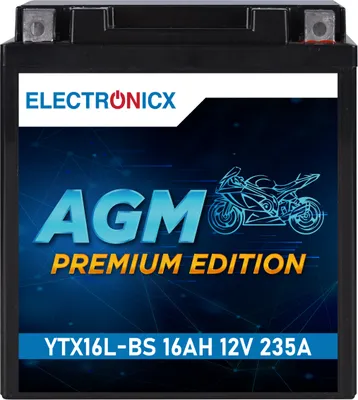 Produktbild von Electronicx YTX16L-BS AGM Motorradbatterie 16Ah 12V ▶ Motorrad Roller Quad - wartungsfrei rüttelfest auslaufsicher