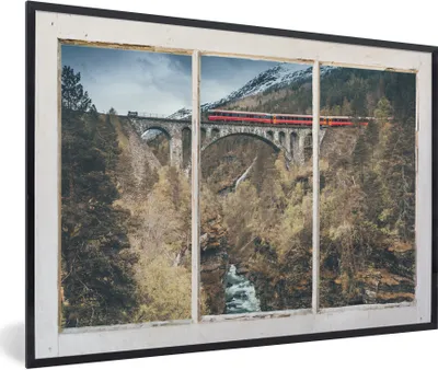 Produktbild von MuchoWow® MuchoWow® Gerahmtes Poster Aussicht - Brücke - Berg 90x60 cm - Poster mit zchwarzem Bilderrahmen - Fotorahmen - Foto-Plakat