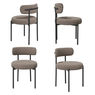 Produktbild von Hawthyhome  Esszimmerstühle(4St) Teddy Stoff Runde Boucle Stühle Polsterstuhl mit Metallgestell, grau