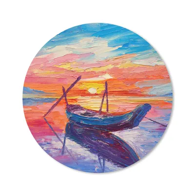 Produktbild von MuchoWow® Mauspad Mousepad Malerei - Boot - Ölfarbe - Wasser 20x20 cm - Mousepads - Maus Mat - Pad - Mausunterlage - Schreibtischmatte