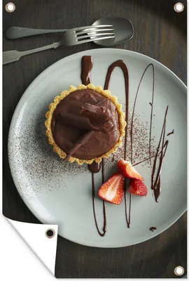 Produktbild von MuchoWow® 40x60 cm Outdoor-Poster Gartendeko Sichtschutz Garten Poster für den Garten  Schokoladenkuchen-Dessert