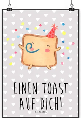 Produktbild von Mr. & Mrs. Panda Bild Toast Party DIN A1 - Grau Pastell - Geschenk, Jahrestag, Wandbild, für Frauen, Valentinstag, Hochzeitstag, Mitbringsel, Freundin, Kunstdruck, poster