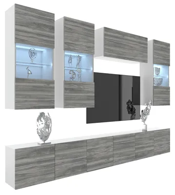Produktbild von BELINI Wohnwand MILANO 5 Wohnzimmer 300 cm - Grau Matt, Moderne Schrankwand Set, Anbauwand TV-Schrank Griffloses System