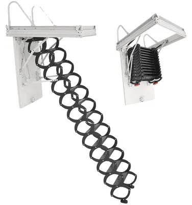 Productafbeelding van VEVOR zoldertrap, draagvermogen 299,4 kg, geschikt voor plafondhoogtes van 2,9-3,1 m en een opening van 1000,76x698,5 mm, scharniertrap van gelegeerd staal met trekstang voor de zolder