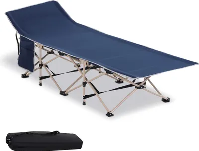 Produktbild von Feldbett / Campingbett, klappbar, wetterbeständig, inkl. Tragetasche, Blau, 190 x 68 x 52 cm