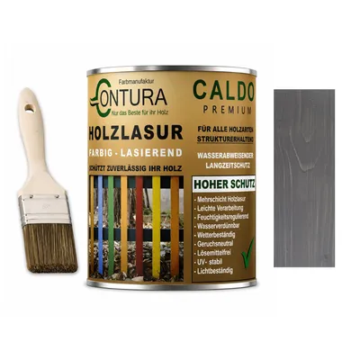 Produktbild von Contura Holzlasur Langzeitschutz Lasur + Pinsel Holz Außen Dauerschutzlasur Holzfarbe - Anthrazit / Dunkelgrau - 10.36